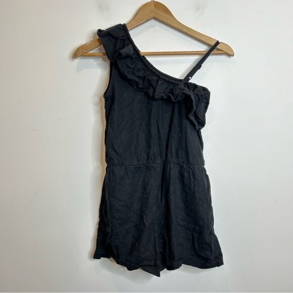 Old Navy Linen-Blend Ruffled One-Shoulder Romper Shorts Black - Picture 3 of 6